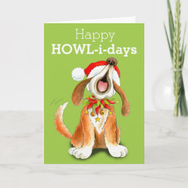Howling carol singing dog art Christmas card Feiertagskarte