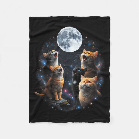 Howling Cats Full Moon Starry Sky Galaxy Cosmic An Fleecedecke (Vorderseite)