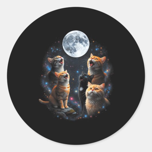 Howling Cats Full Moon Starry Sky Galaxy Cosmic An Runder Aufkleber (Vorderseite)