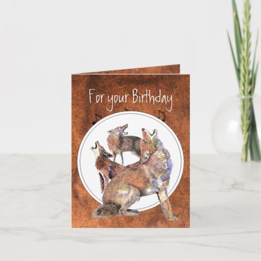Howling Coyote - Funny Animal Birthday Karte (Vorderseite)