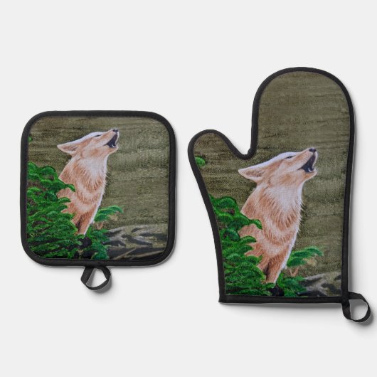 Howling Coyote Ofenhandschuh & Topflappen-Set (Vorderseite)