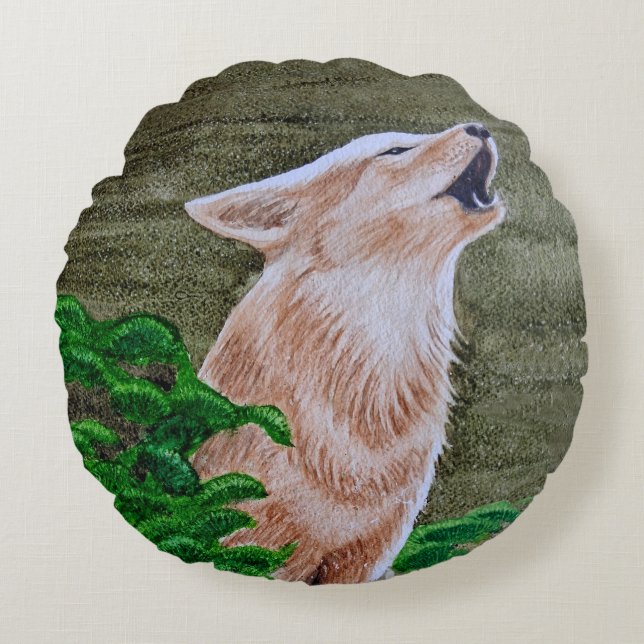 Howling Coyote Rundes Kissen (Vorderseite)