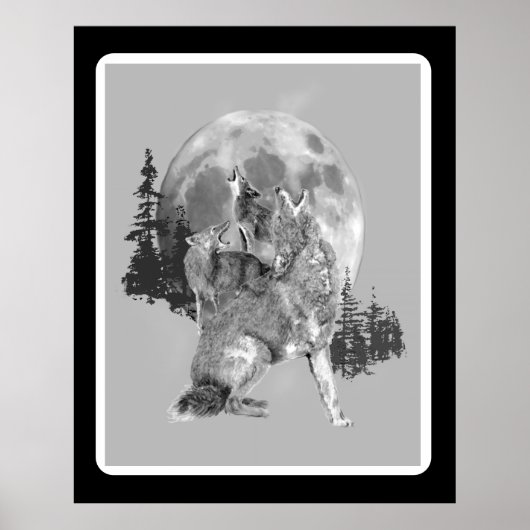 Howling Coyotes Animal Watercolor Wildlife Art Poster (Vorne)