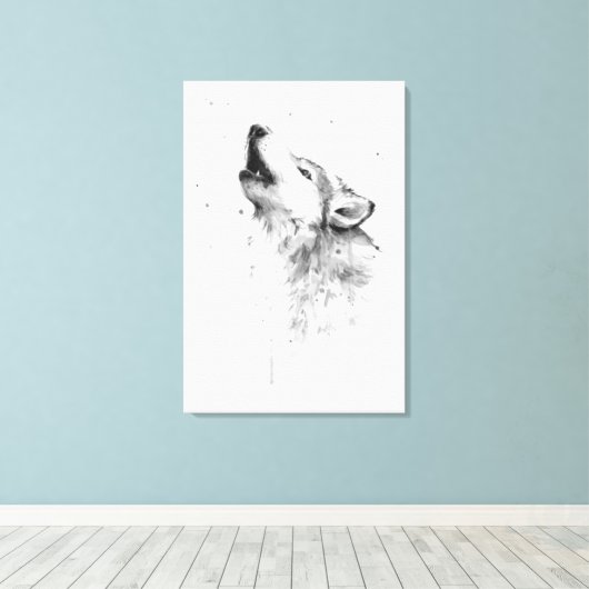 Howling Grauer Wolf im Aquarellmalstil Leinwanddruck (Insitu (Holzboden))