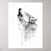 Howling Grauer Wolf im Aquarellmalstil Poster (Vorne)