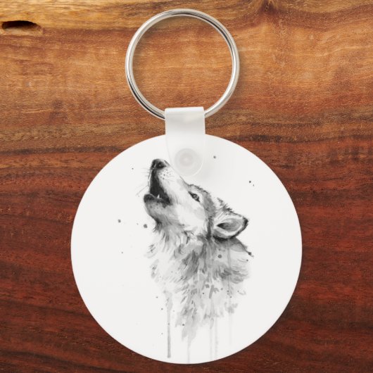 Howling Grauer Wolf im Aquarellmalstil Schlüsselanhänger (Vorderseite)