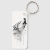 Howling Grauer Wolf im Aquarellmalstil Schlüsselanhänger (Rückseite)