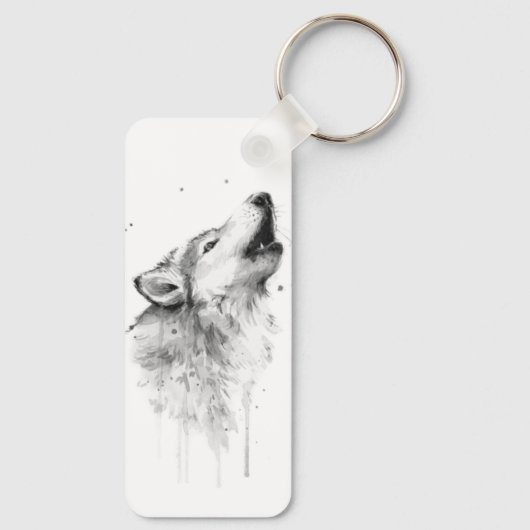 Howling Grauer Wolf im Aquarellmalstil Schlüsselanhänger (Rückseite)