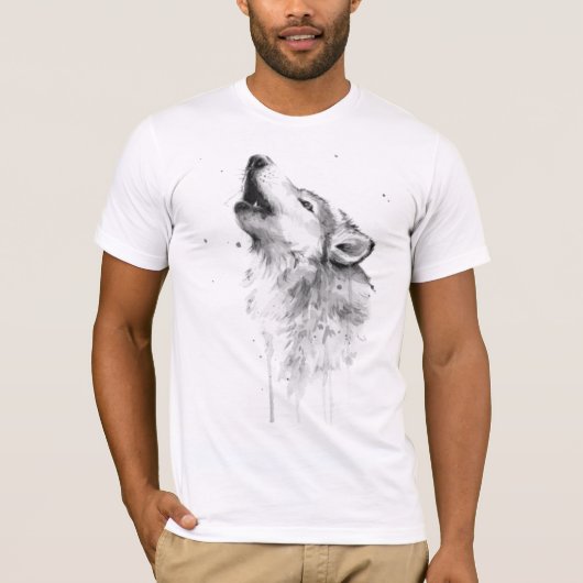 Howling Grauer Wolf im Aquarellmalstil T-Shirt (Vorderseite)