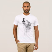 Howling Grauer Wolf im Aquarellmalstil T-Shirt (Vorne ganz)