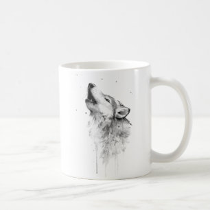 Howling Gray Wolf in Watercolor Painting Style Tas Kaffeetasse