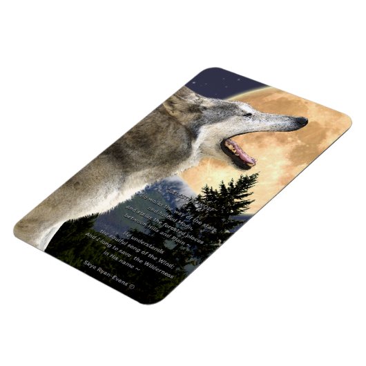 Howling Gray Wolf & Poem Wildlife Art Magnet (Linke Seite)