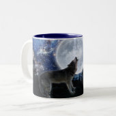 Howling Gray Wolf & Stars Wildlife Drinks Tasse (Vorderseite Links)