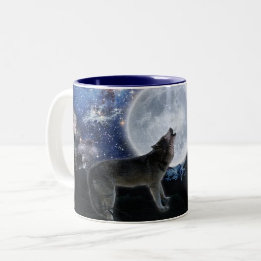 Howling Gray Wolf & Stars Wildlife Drinks Tasse (Vorderseite Links)
