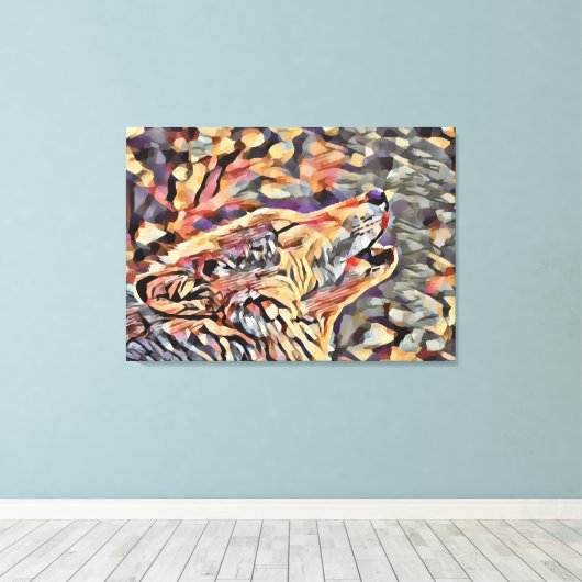 Howling Grey Wolf Abstrakte Tierwelt Art Leinwanddruck (Insitu (Holzboden))