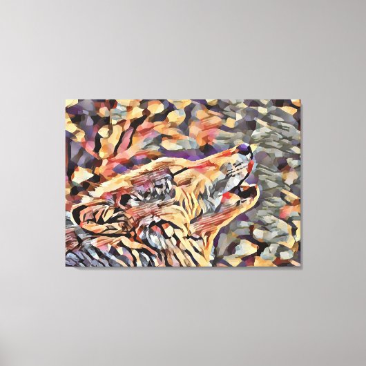 Howling Grey Wolf Abstrakte Tierwelt Art Leinwanddruck (Vorderseite)