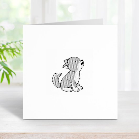 Howling Grey Wolf Pup 1x1 Gummistempel