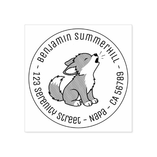 Howling Grey Wolf Pup Round Address Gummistempel (Prägung)
