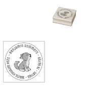 Howling Grey Wolf Pup Round Address Gummistempel (Stempel)