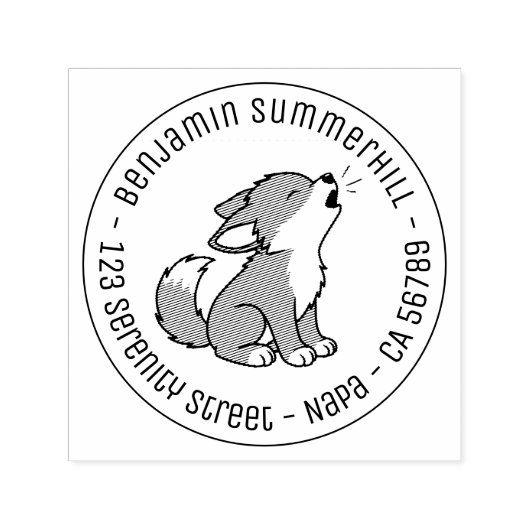 Howling Grey Wolf Pup Round Address Permastempel (Design)