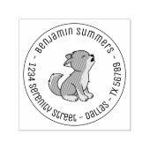 Howling Grey Wolf Pup Round Address Permastempel (Design)