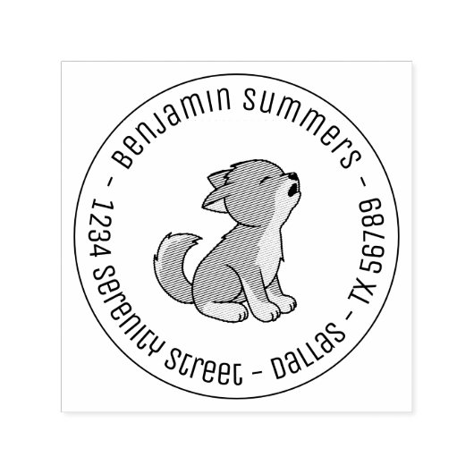 Howling Grey Wolf Pup Round Address Permastempel (Design)