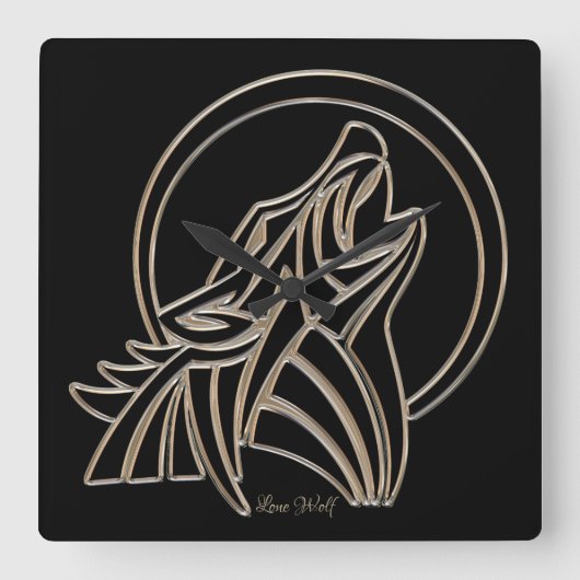 Howling Lone Wolf Elegant Black Silver Gray Quadratische Wanduhr (Vorderseite)