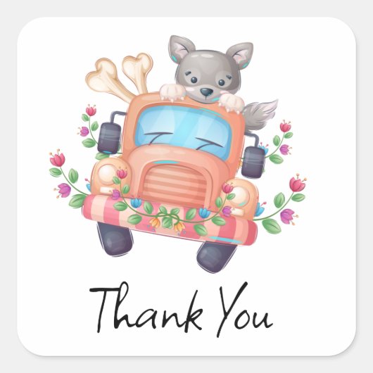 Howling mit Joy Niedlich Gray Wolf Quadratischer Aufkleber (Vorderseite)