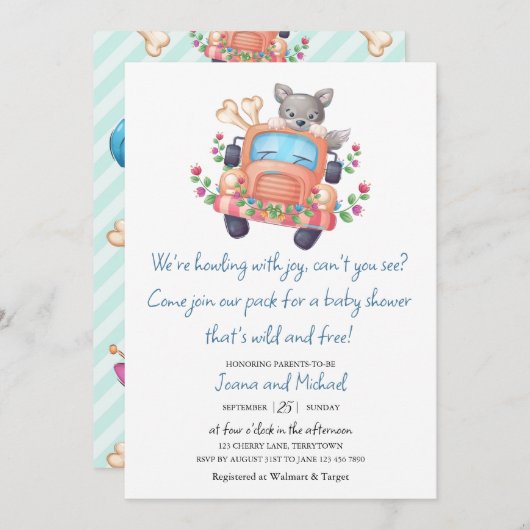 Howling mit Joy Niedlich Wolf Boy Baby Shower Einladung (Vorne/Hinten)