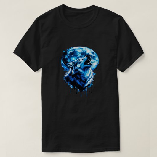 Howling Moon Wolf Tattoo Tee — Blue Ink Dream, Mys (Design vorne)