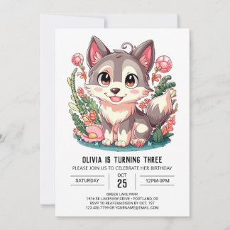 Howling Pastel Digital Wolf Geburtstag Einladung