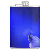 Howling Timber Wolf in der schneesichtigen Nacht Flachmann (Vorderseite)