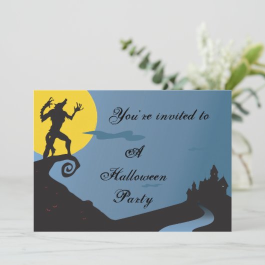 Howling Werewolf-Halloween-Party Einladung (Stehend Vorderseite)