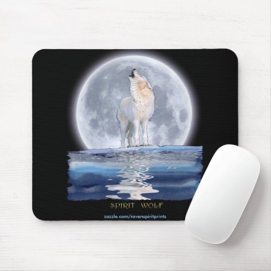 HOWLING WHITE WOLF & ALASKA MOON MOUSEPAD (Mit Mouse)