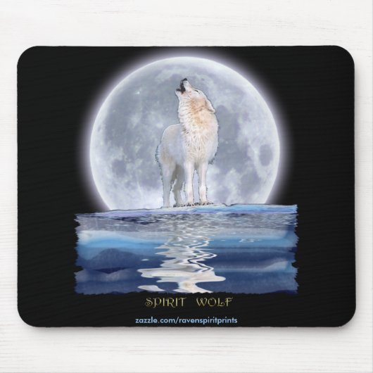 HOWLING WHITE WOLF & ALASKA MOON MOUSEPAD (Vorne)
