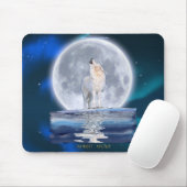 Howling White Wolf & Moon Wildlife Fantasy Mousepad (Mit Mouse)