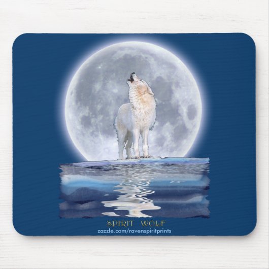 Howling White Wolf & Moon Wildlife Mousepad (Vorne)