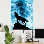 Howling Winter Wolf schneeblauer Rauch Abstrakt Poster (Heimbüro)