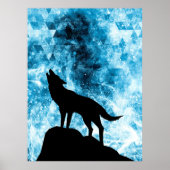 Howling Winter Wolf schneeblauer Rauch Abstrakt Poster (Vorne)