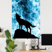Howling Winter Wolf schneeblauer Rauch Abstrakt Poster (Heimbüro)