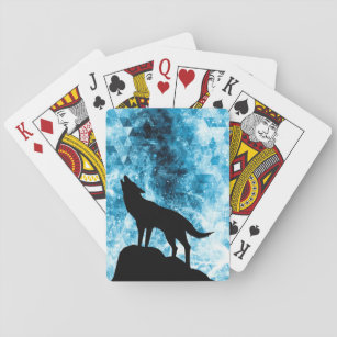 Howling Winter Wolf schneeblauer Rauch Abstrakt Spielkarten