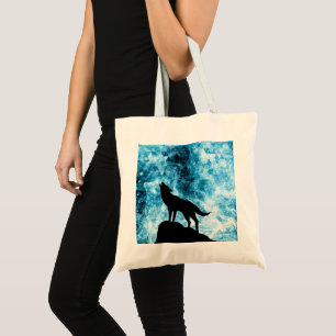 Howling Winter Wolf schneeblauer Rauch Abstrakt Tragetasche