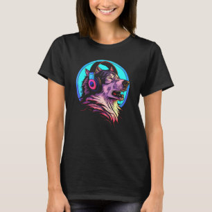 Howling Wolf 80er Werewolf mit Kopfhörer Retro Mu T-Shirt