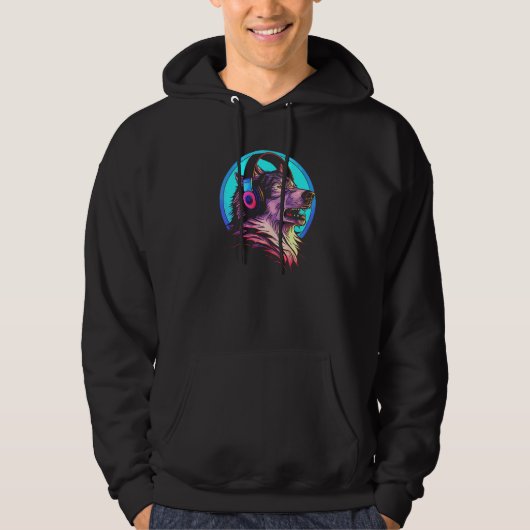 Howling Wolf 80s Werewolf With Headphones Retro Mu Hoodie (Vorderseite)
