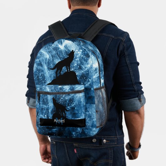 Howling Wolf abstrakt blaue Monogram Bedruckter Rucksack (Insitu (Modell))