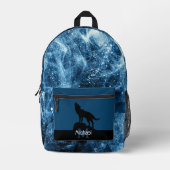 Howling Wolf abstrakt blaue Monogram Bedruckter Rucksack (Vorderseite)