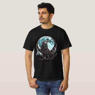 Howling Wolf and Blue Full Moon T-Shirt