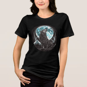 Howling Wolf and Blue Full Moon Tri-Blend Shirt