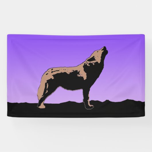Howling Wolf at Sunset - Original Wildlife Art Banner (Horizontal)