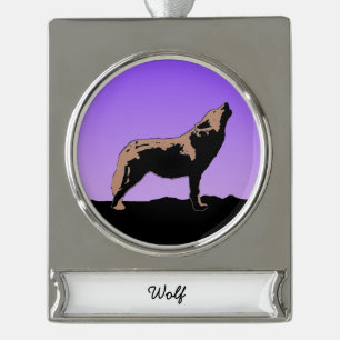 Howling Wolf at Sunset - Original Wildlife Art Banner-Ornament Silber